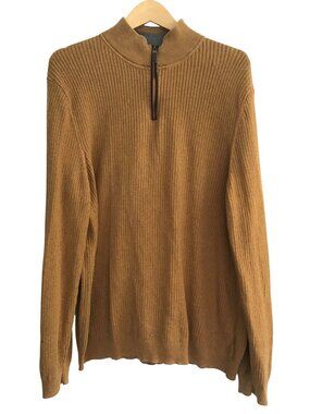 TASSO ELLA- MENS BROWN PULL OVER ZIP-UP NECK 100% COTTON LONG SLEEVE SWEATER XXL